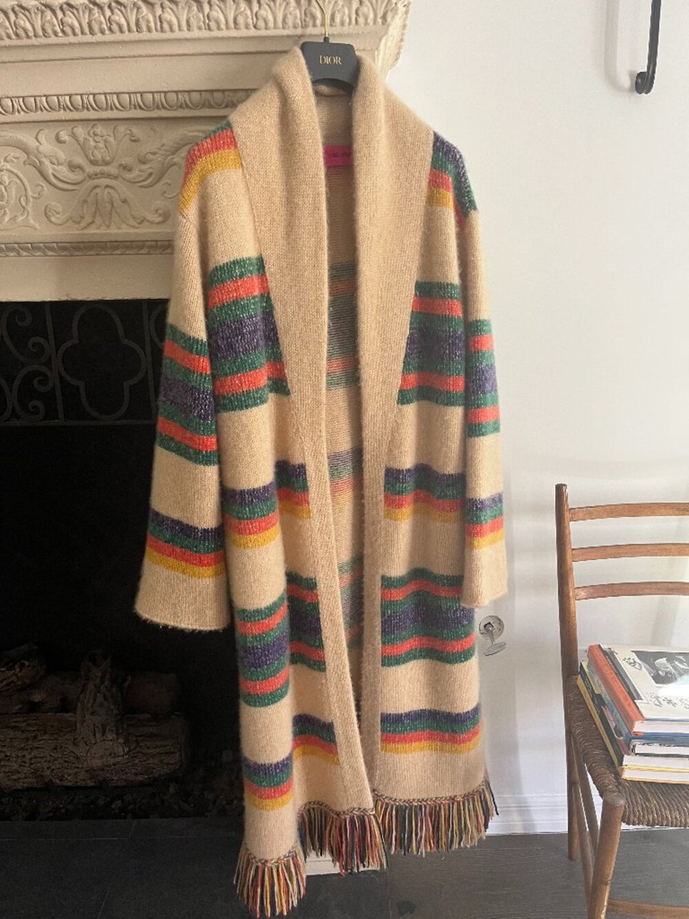 The Elder Statesmen Yak Stripe Fringe Cashmere Coat